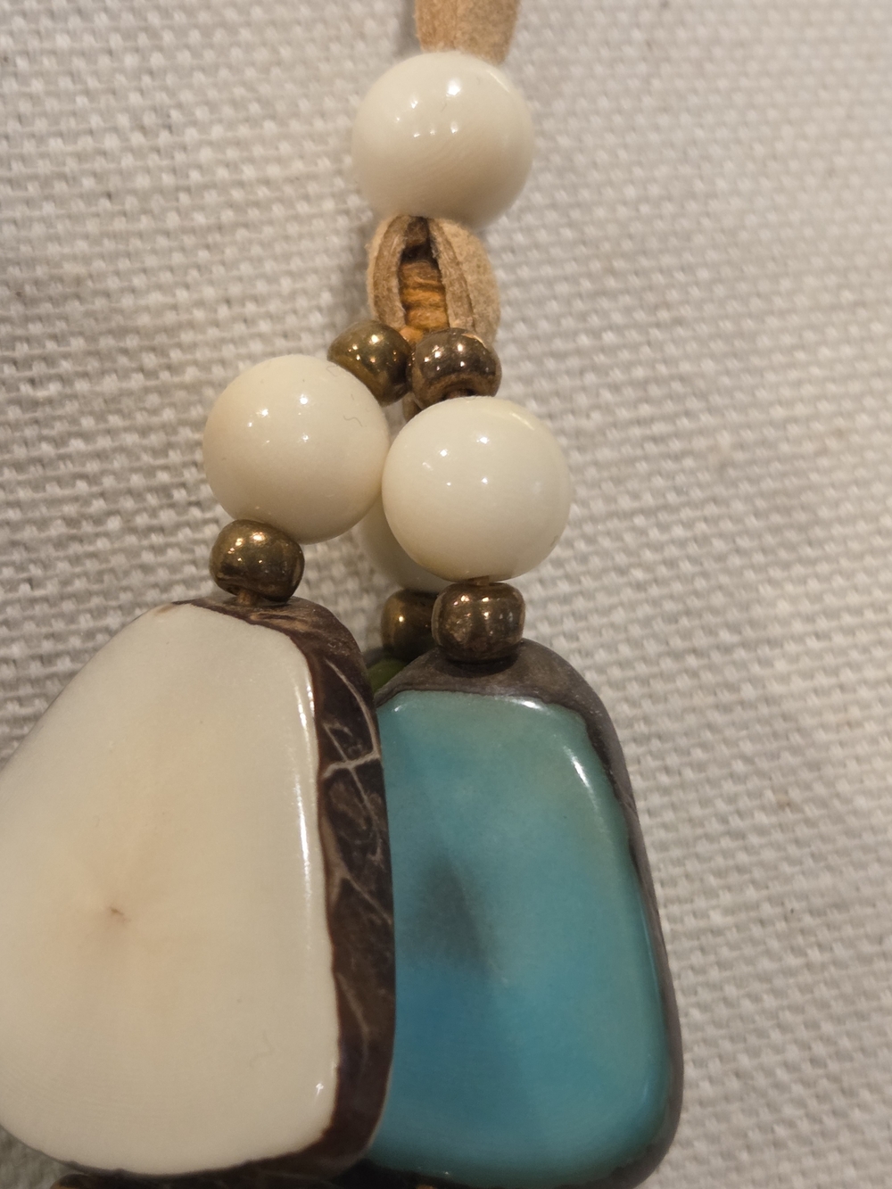 Handcrafted Green, Aqua & Cream Statement Necklace - Picture 5 of 6